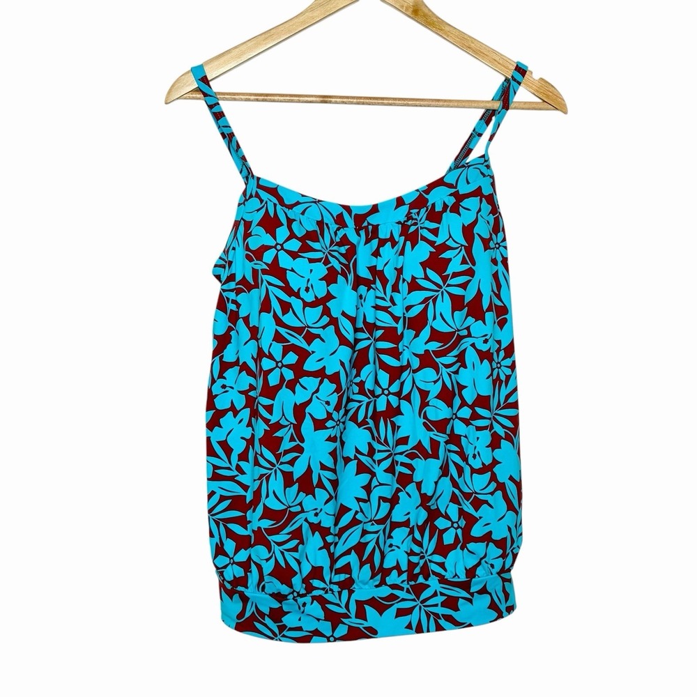 Lands End Floral Tankini Top Womens Size 10 Swimsuit Tropical Colorful Wireless